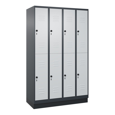 C+P Doppelstock-Spind Classic PLUS, Sockel, 4 Abteile, 1950x1200x500mm, 7016/703 Front RAL 7035 Lichtgrau