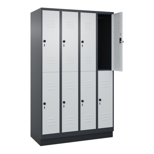C+P Doppelstock-Spind Classic PLUS, Sockel, 4 Abteile, 1950x1200x500mm, 7016/703 Front RAL 7035 Lichtgrau