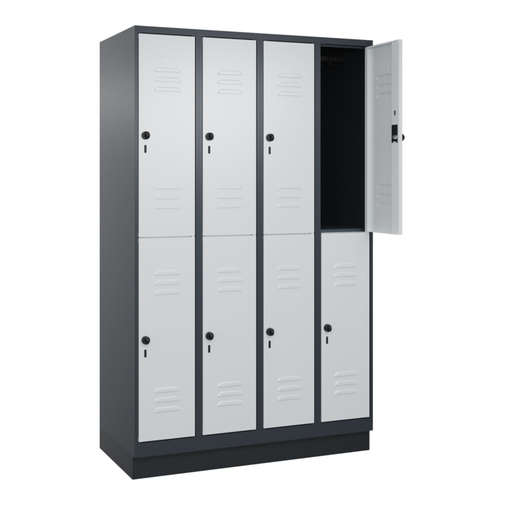 C+P Doppelstock-Spind Classic PLUS, Sockel, 4 Abteile, 1950x1200x500mm, 7016/703 Front RAL 7035 Lichtgrau