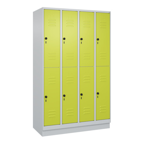 C+P Doppelstock-Spind Classic PLUS, Sockel, 4 Abteile, 1950x1200x500mm, 7035/002 Front 1108060 RDS Viridingrün