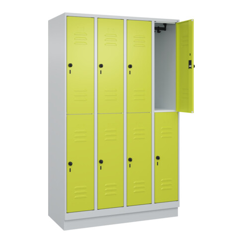 C+P Doppelstock-Spind Classic PLUS, Sockel, 4 Abteile, 1950x1200x500mm, 7035/002 Front 1108060 RDS Viridingrün
