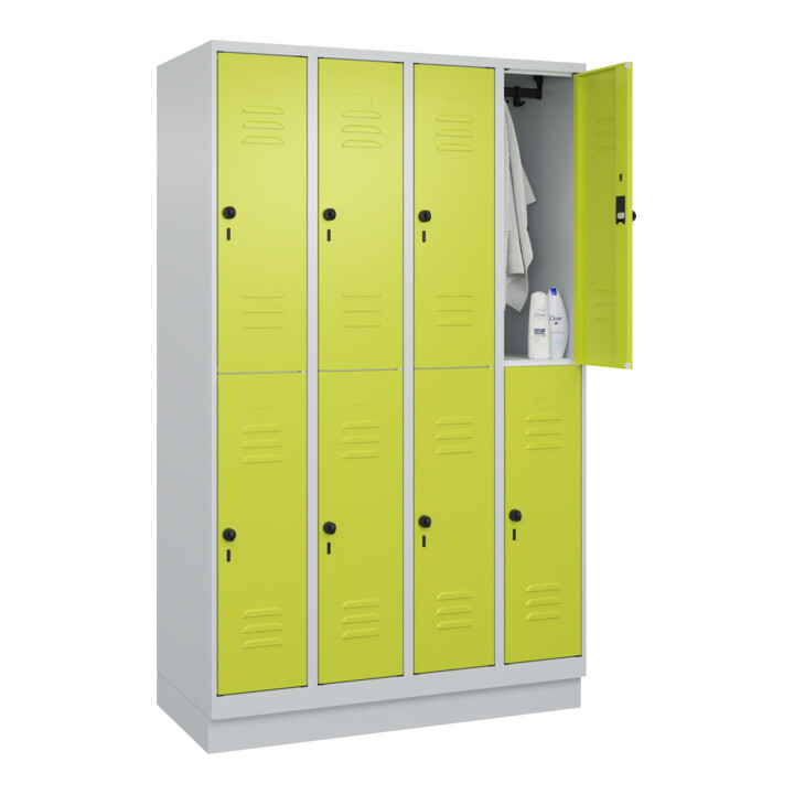 C+P Doppelstock-Spind Classic PLUS, Sockel, 4 Abteile, 1950x1200x500mm, 7035/002 Front 1108060 RDS Viridingrün