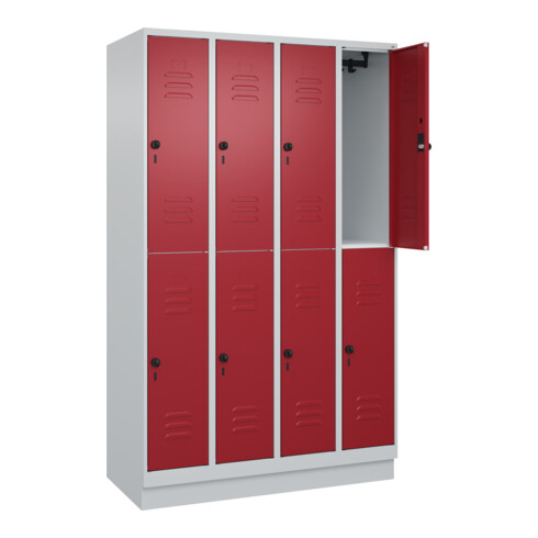 C+P Doppelstock-Spind Classic PLUS, Sockel, 4 Abteile, 1950x1200x500mm, 7035/300 Front RAL 3003 Rubinrot