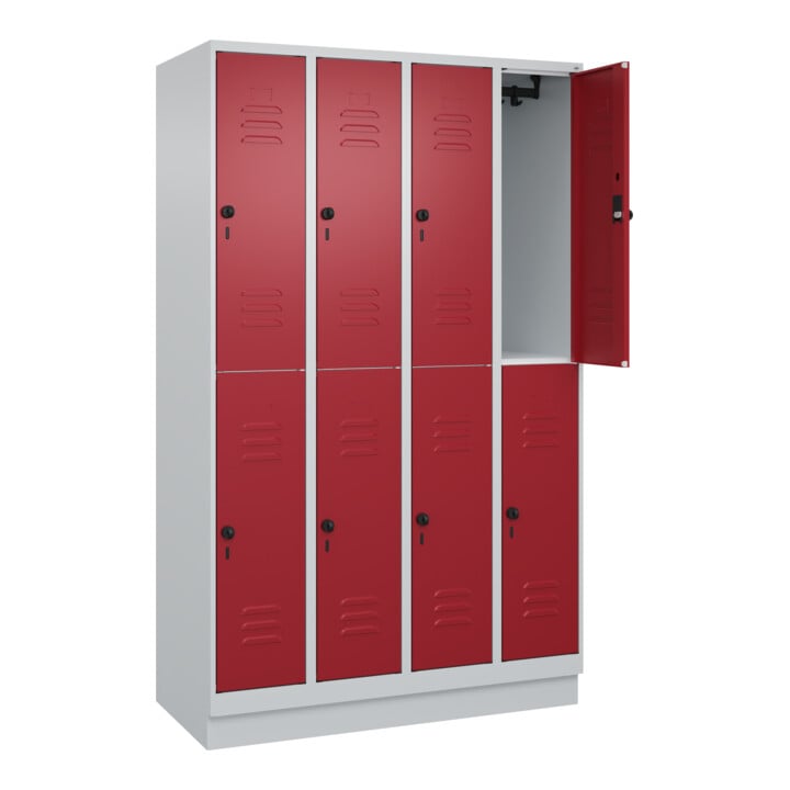 C+P Doppelstock-Spind Classic PLUS, Sockel, 4 Abteile, 1950x1200x500mm, 7035/300 Front RAL 3003 Rubinrot