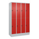 C+P Doppelstock-Spind Classic PLUS, Sockel, 4 Abteile, 1950x1200x500mm, 7035/302 Front RAL 3020 Verkehrsrot-1