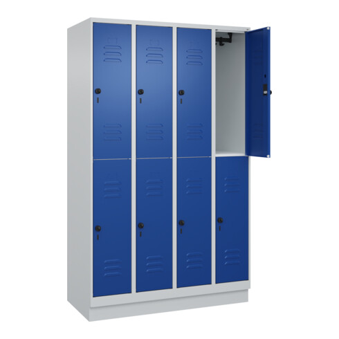 C+P Doppelstock-Spind Classic PLUS, Sockel, 4 Abteile, 1950x1200x500mm, 7035/501 Front RAL 5010 Enzianblau