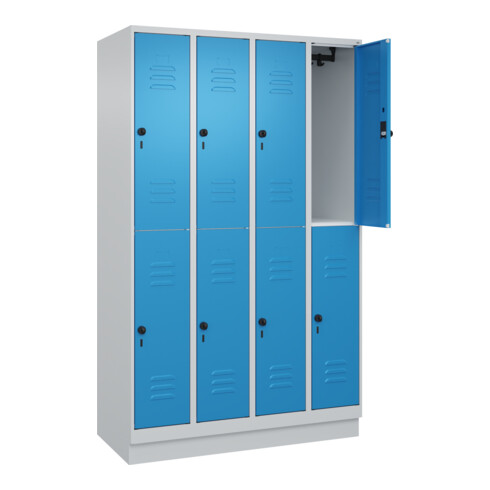 C+P Doppelstock-Spind Classic PLUS, Sockel, 4 Abteile, 1950x1200x500mm, 7035/501 Front RAL 5012 Lichtblau