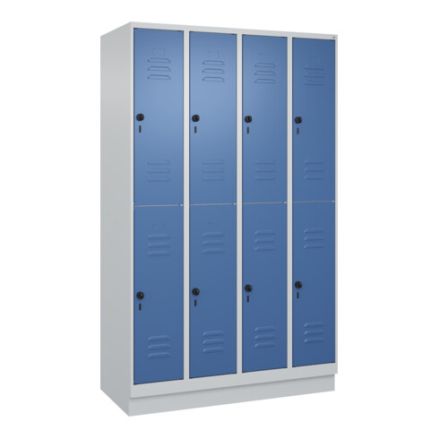 C+P Doppelstock-Spind Classic PLUS, Sockel, 4 Abteile, 1950x1200x500mm, 7035/502 Front RAL 5023 Fernblau