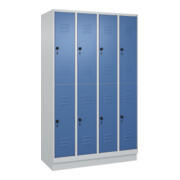 C+P Doppelstock-Spind Classic PLUS, Sockel, 4 Abteile, 1950x1200x500mm, 7035/502 Front RAL 5023 Fernblau
