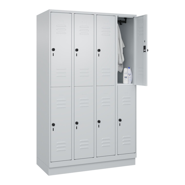 C+P Doppelstock-Spind Classic PLUS, Sockel, 4 Abteile, 1950x1200x500mm, 7035/703 Front RAL 7035 Lichtgrau
