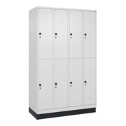 C+P Doppelstock-Spind Classic PLUS, Sockel, 4 Abteile, 1950x1200x500mm, 9016/901 Front RAL 9016 Verkehrsweiß