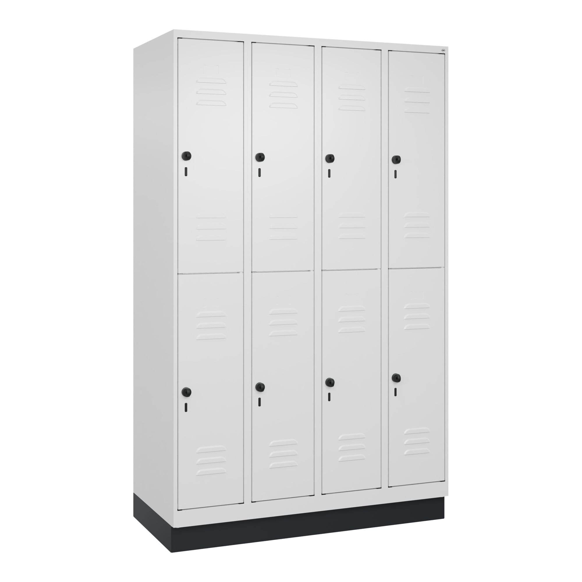 C+P Doppelstock-Spind Classic PLUS, Sockel, 4 Abteile, 1950x1200x500mm, 9016/901 Front RAL 9016 Verkehrsweiß ; C + P Möbelsysteme