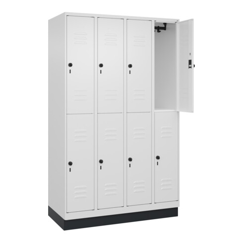 C+P Doppelstock-Spind Classic PLUS, Sockel, 4 Abteile, 1950x1200x500mm, 9016/901 Front RAL 9016 Verkehrsweiß