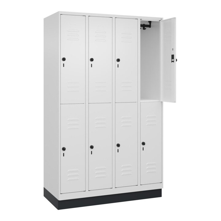 C+P Doppelstock-Spind Classic PLUS, Sockel, 4 Abteile, 1950x1200x500mm, 9016/901 Front RAL 9016 Verkehrsweiß