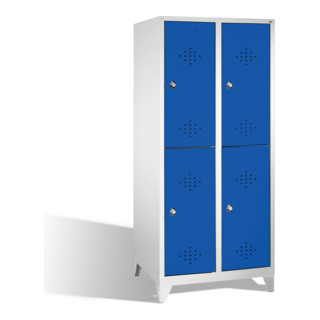 C+P Doppelstockspind Classic auf Füßen 4 Fächer Front Enzianblau Korpus Lichtgrau