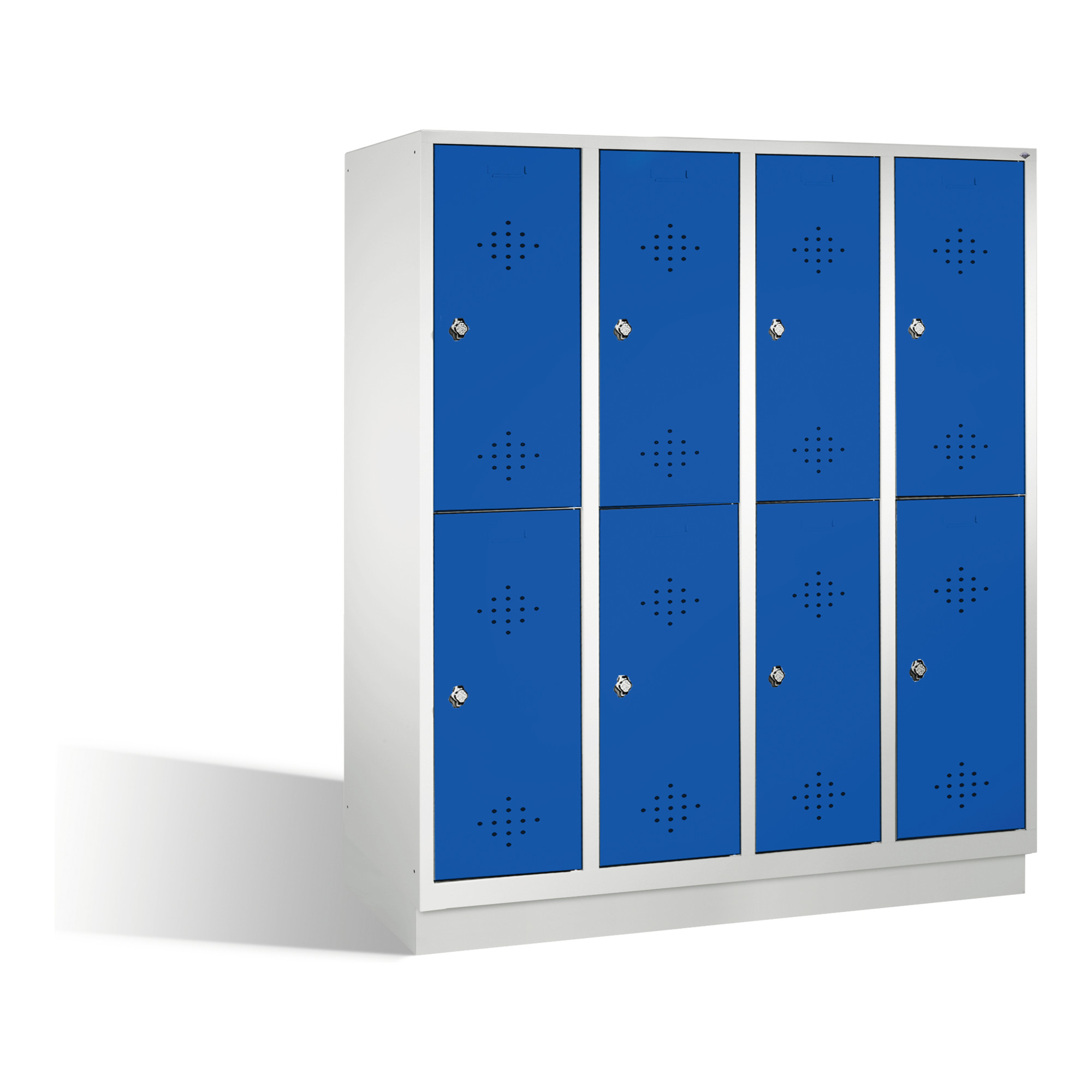C+P Doppelstockspind Classic auf Sockel, 8 Fächer, H1800xB1590xT500mm Front Enzianblau Korpus Lichtgrau ; C + P Möbelsysteme