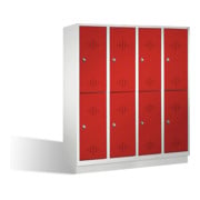 C+P Doppelstockspind Classic auf Sockel, 8 Fächer, H1800xB1590xT500mm Front Rubinrot Korpus Lichtgrau-1