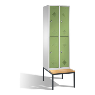 C+P Doppelstockspind Classic mit Sitzbank 4 Fächer Front Resedagrün Korpus Lichtgrau