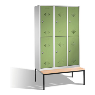 C+P Doppelstockspind Classic mit Sitzbank 6 Fächer Front Resedagrün Korpus Lichtgrau