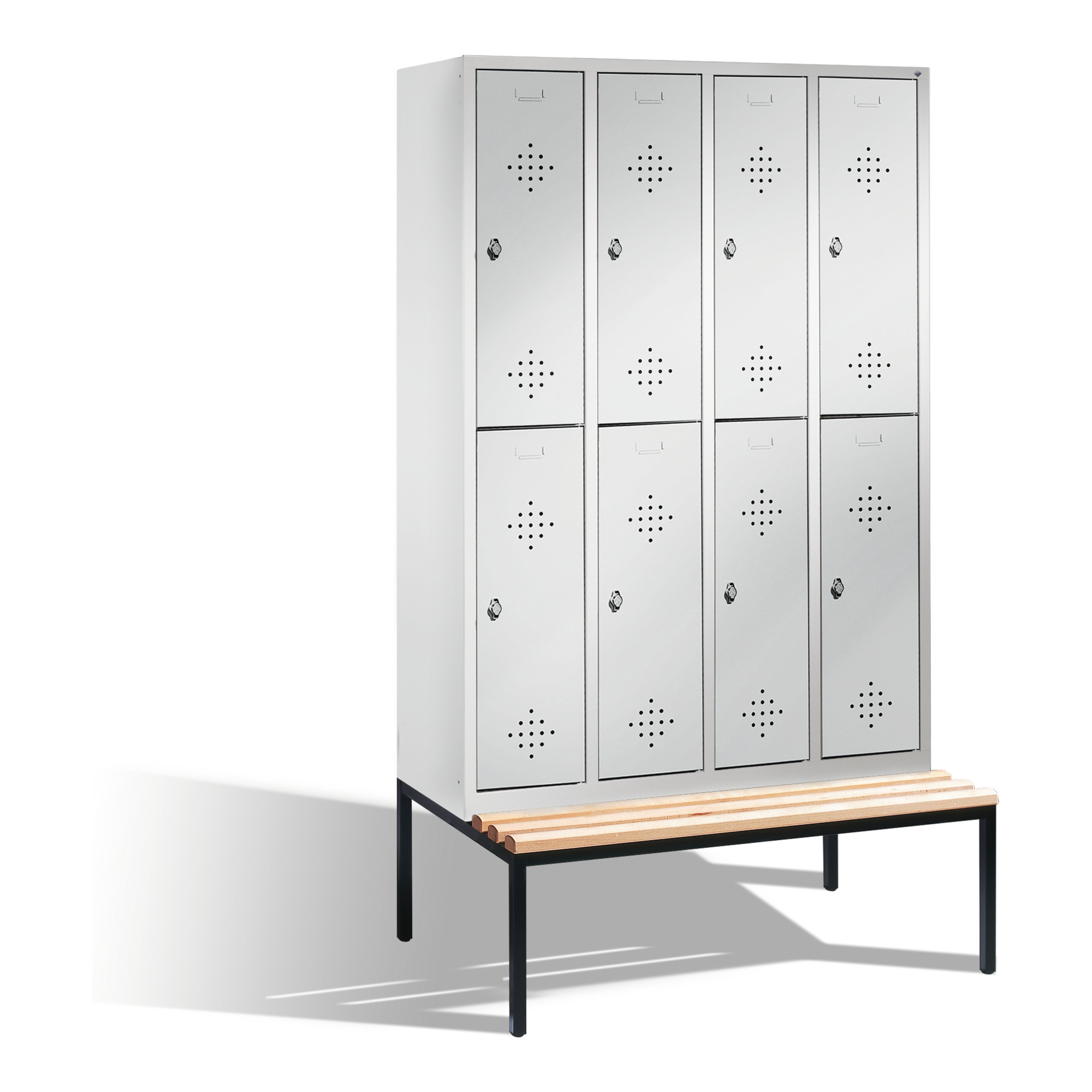 C+P Doppelstockspind Classic mit Sitzbank, 8 Fächer, H2090xB1190xT500/815mm Front Lichtgrau Korpus Lichtgrau ; C + P Möbelsysteme