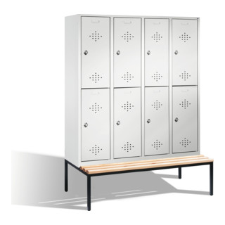 C+P Doppelstockspind Classic mit Sitzbank, 8 Fächer, H2090xB1590xT500/815mm Front Lichtgrau Korpus Lichtgrau