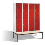 C+P Doppelstockspind Classic mit Sitzbank, 8 Fächer, H2090xB1590xT500/815mm Front Rubinrot Korpus Lichtgrau-1