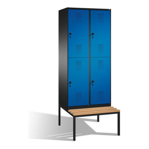 C+P Doppelstockspind Evolo mit Sitzbank 4 Fächer Front Enzianblau Korpus Schwarzgrau