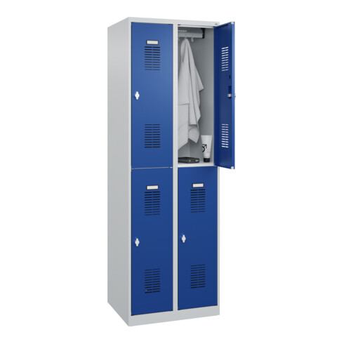 C+P Doppelstöckiger Spind Basis PLUS, 4 Fächer, 1850x600x500mm, 7035/5010