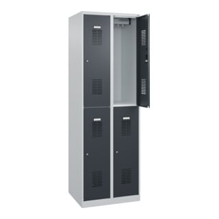 C+P Doppelstöckiger Spind Basis PLUS, 4 Fächer, 1850x600x500mm, 7035/7016