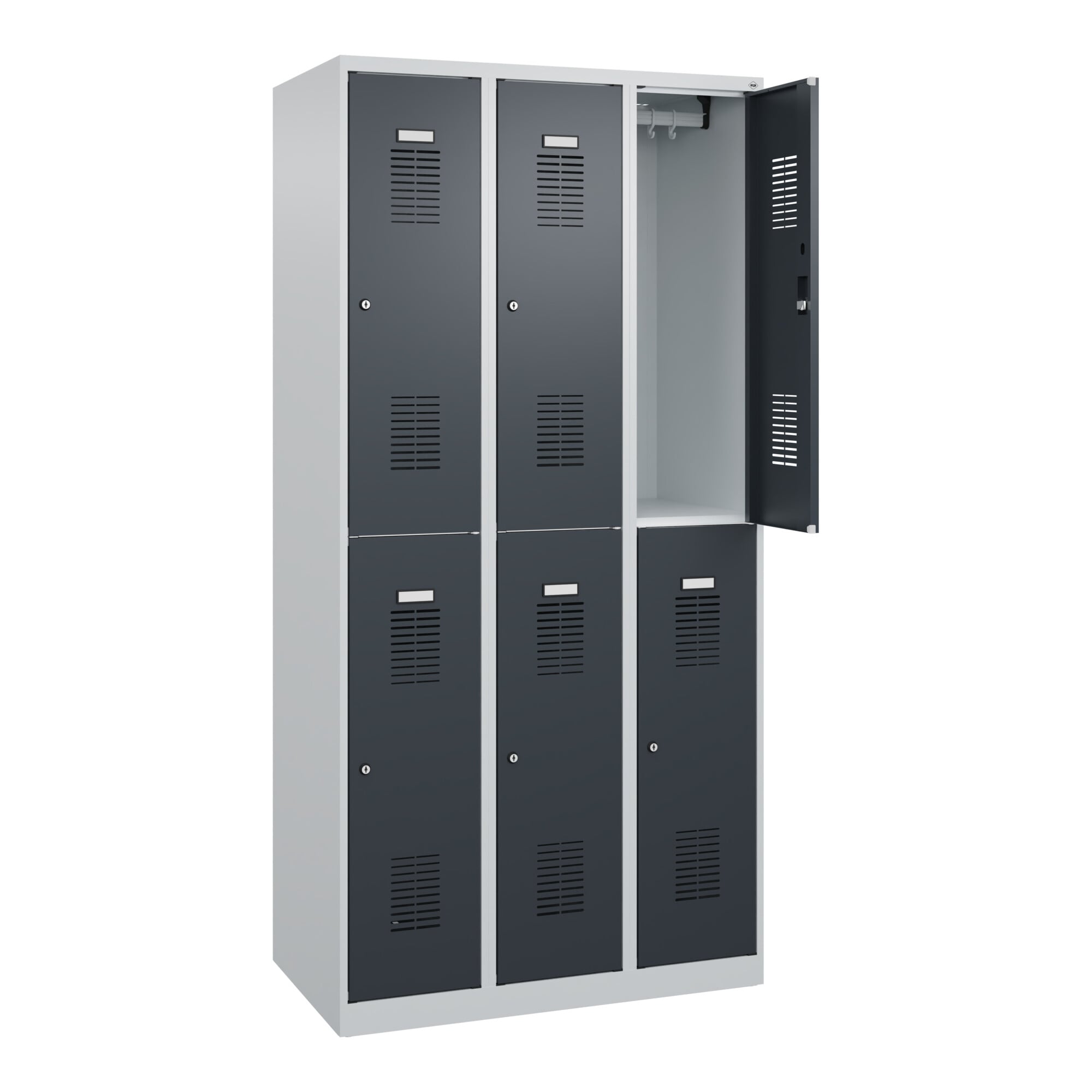 C+P Doppelstöckiger Spind Basis PLUS, 6 Fächer, 1850x900x500mm, 7035/7016 ; C + P Möbelsysteme