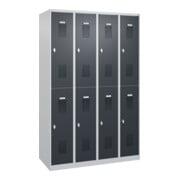 C+P Doppelstöckiger Spind Basis PLUS, 8 Fächer, 1850x1200x500mm, 7035/7016-4