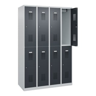 C+P Doppelstöckiger Spind Basis PLUS, 8 Fächer, 1850x1200x500mm, 7035/7016