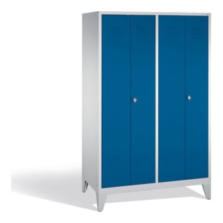 C+P Double broche Classic sur pieds, 4 compartiments, H1850×I1190×P500mm, façade bleu gentiane, corps gris clair