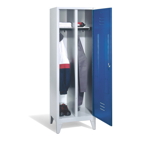 C+P Double armoire Classic sur pieds, pour 1 personne, H1850xL610xP500mm Façade Gentiane avant bleu corps gris clair