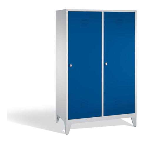 C+P Double armoire Classic sur pieds, pour 2 personnes, H1850xL1190xP500mm Façade Gentiane bleu corps gris clair
