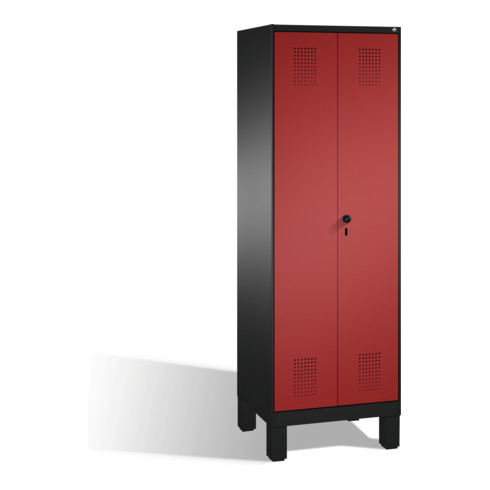 C+P double casier Evolo sur pieds 2 compartiments avant rouge rubis corps corps noir gris noir