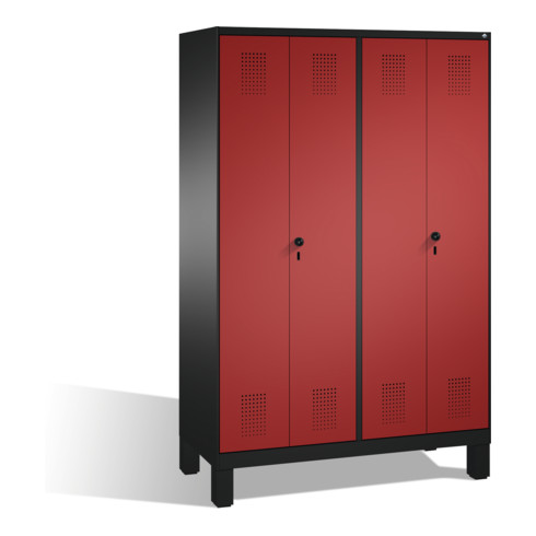 C+P double casier Evolo sur pieds 4 compartiments avant rouge rubis corps corps noir gris noir