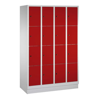 C+P Fächerschrank Classic auf Sockel, 16 Fächer, H1800xB1190xT500mm Front Rubinrot Korpus Lichtgrau