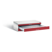 C+P Flachablageschrank Serie 7100_7200, H420xB1350xT960mm, Front Rubinrot, Korpus Lichtgrau (7200-100)