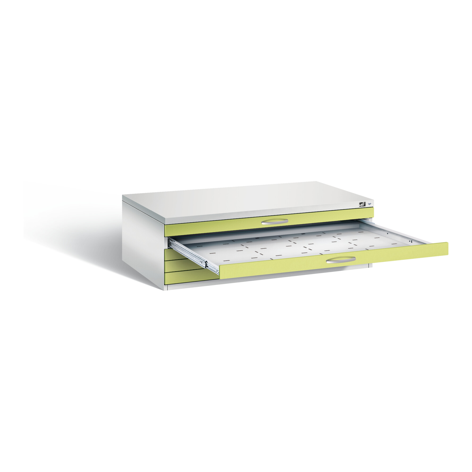 C+P Flachablageschrank Serie 7100_7200, H420xB1350xT960mm, Front Viridingrün, Korpus Lichtgrau (7200-000) ; C + P Möbelsysteme