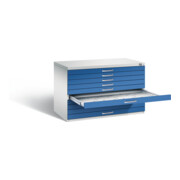 C+P Flachablageschrank Serie 7100_7200, H760xB1100xT765mm, Front Enzianblau, Korpus Lichtgrau (7101-000)