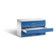 C+P Flachablageschrank Serie 7100_7200, H760xB1100xT765mm, Front Enzianblau, Korpus Lichtgrau (7101-100)