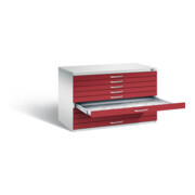 C+P Flachablageschrank Serie 7100_7200, H760xB1100xT765mm, Front Rubinrot, Korpus Lichtgrau (7101-000)