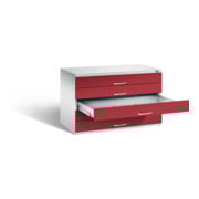 C+P Flachablageschrank Serie 7100_7200, H760xB1100xT765mm, Front Rubinrot, Korpus Lichtgrau (7101-100)