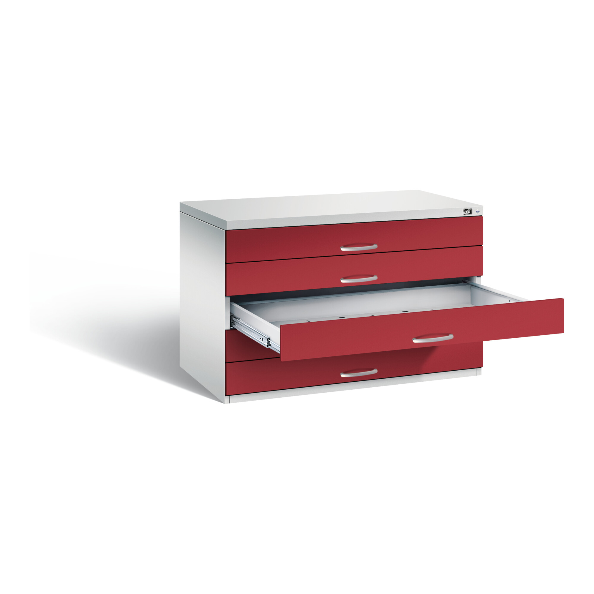 C+P Flachablageschrank Serie 7100_7200, H760xB1100xT765mm, Front Rubinrot, Korpus Lichtgrau (7101-100) ; C + P Möbelsysteme