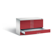 C+P Flachablageschrank Serie 7100_7200, H760xB1100xT765mm, Front Rubinrot, Korpus Lichtgrau (7101-200)