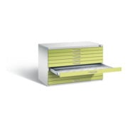 C+P Flachablageschrank Serie 7100_7200, H760xB1100xT765mm, Front Viridingrün, Korpus Lichtgrau (7101-000)