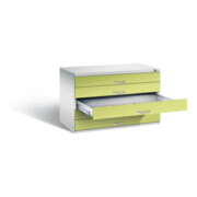 C+P Flachablageschrank Serie 7100_7200, H760xB1100xT765mm, Front Viridingrün, Korpus Lichtgrau (7101-100)