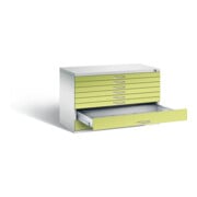 C+P Flachablageschrank Serie 7100_7200, H760xB1100xT765mm, Front Viridingrün, Korpus Lichtgrau (7101-200)