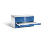 C+P Flachablageschrank Serie 7100_7200, H760xB1350xT960mm, Front Enzianblau, Korpus Lichtgrau (7201-000)